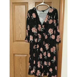 Torrid Floral Polka Dot Faux Wrap Midi Dress Size 1 (1X)
